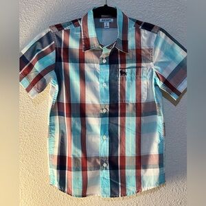 OLD NAVY | Boys (M) | Short Sleeve | Buttom Down | Plaid/ Striped | Blue Shirt |